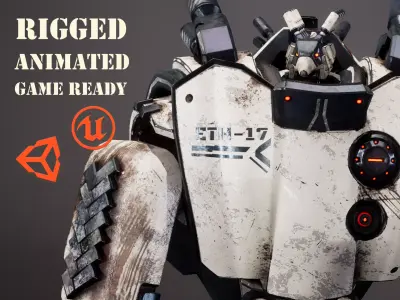 Etasphera17 robot holding gun Low-poly 3D model