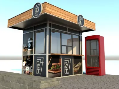 Market coffee shop with phone booth 3D model