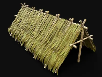 BAMBOO SHELTER HIDE HOUSE TREE JUNGLE HUT SURVIVAL CASTAWAY Low-poly 3D model