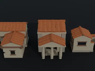 Cartoon ancient rome buildings Polygonal Style Low-poly 3D model