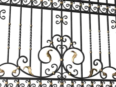 Fence in classic style with wrought iron railing 3D model