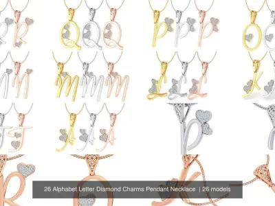 26 Alphabet Letter Diamond Charms Pendant Necklace  3D Model Pack