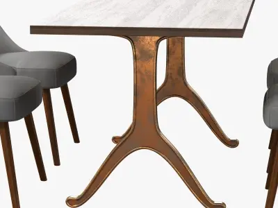 West elm Mid-Century Dining Chair and table 3D model