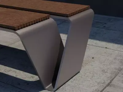 Modern Outdoor Bench Minimal Public Furniture Free 3D model