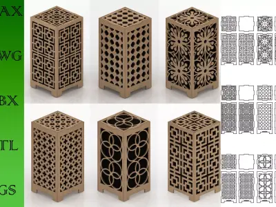 Wooden Lamp pack Laser Cut desk lamp lampshade set Low-poly 3D model