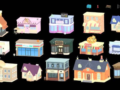 3D Casual Props Building Low-poly 3D model