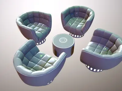 Futuristic Lounge table and chair set Low-poly 3D model