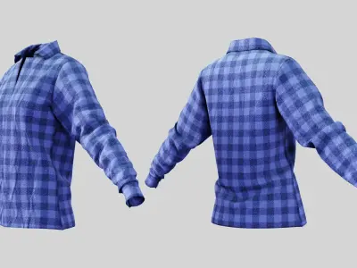 Female Shirt 01 Light Blue  Fannel Checkered Low-poly 3D model