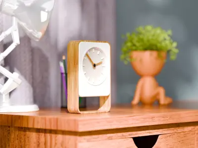 Modern Minimalist Desk Clock Wood and White 3D Model Free 3D model