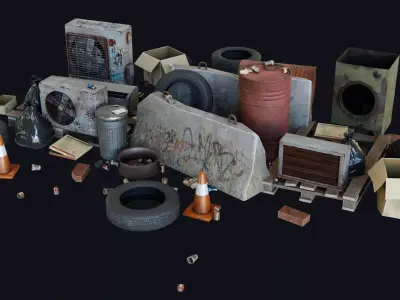 Urban Trash with Ruin Debris and Metal Scraps 3D Model Pack
