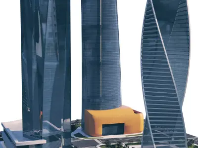 Futuristic Skyscraper High Poly Architectural 3D Model Low-poly 3D model