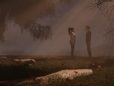 Landscape with couple and natural scene 3D model