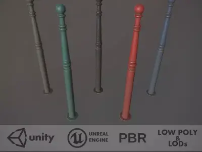 Barrier Bollard Pack 1 v2 Five Color Options Low-poly 3D model