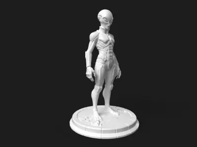 Alien Warrior Print Ready Sci-Fi Character Statue 3D print model