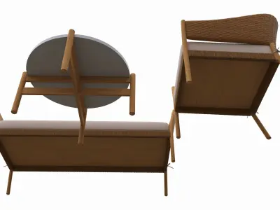 Outdoor set 2 seater sofa chair coffee table 02 3D model