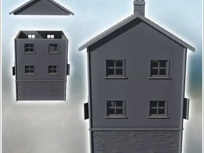 Modern two-story house with tiled roof and chimney intact versio 3D print model