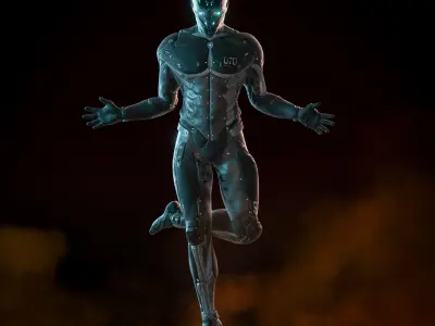 Cyborg Robot character - highpoly and lowpoly Low-poly 3D model