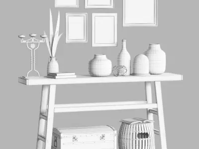 Hubsch Elm Wood Console with Decor 3D model