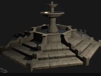 Low Poly PBR Stone Water Fountain Low-poly 3D model