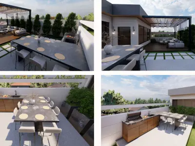 Modern Luxury Roof Garden Design Pack2 Rooftop Scenes 3D model