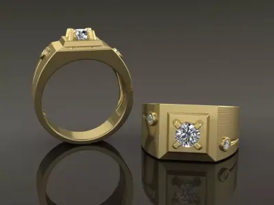 Signet Ring Square Diamond Bezel Shank Mix Size 7-12 3D print model