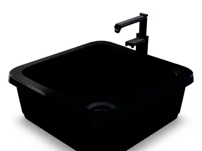 Stylized Metal Kitchen Sink 3D Model with Faucet Low-poly 3D model