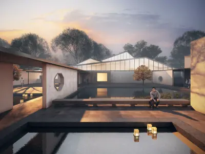 Japanese Courtyard Pond Pavilion 3D model