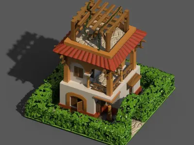 Cartoon house Low-poly 3D model