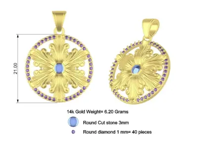 Flower Diamond Gold Pendant Design 3D print model