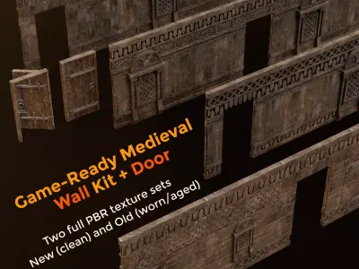 Medieval Modular Wall and Door Pack Game Ready Low-poly 3D model