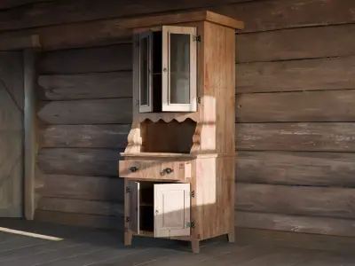 Small Rustic Cabinet - Country Style Wooden Cabinet - 8K Atlas 3D model