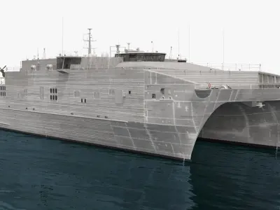 Military Catamaran Vessel with Helicopter on Water 3D model