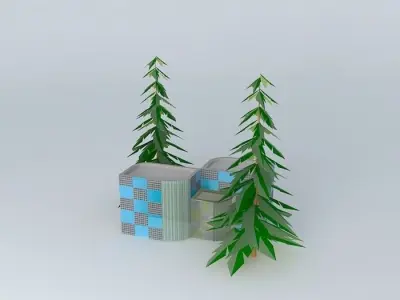 Petals building and trees 3D model