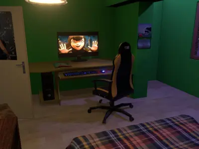 Blender 2 8 Eevee Apartment Interior Rigged Doors and chair Low-poly 3D model