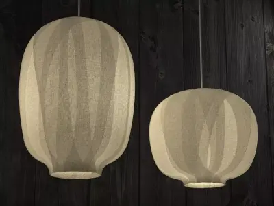 Nuno five paper lanterns hanging from ceiling 3D model