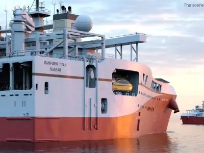  Ramform Titan Seismic Survey Vessel with Helipad White and Red 