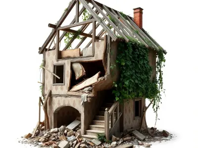 Abandoned Homestead Ruins Architectural model pack Low-poly 3D model