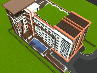 Condominium Apartment Complex with Swimming Pool 3D model