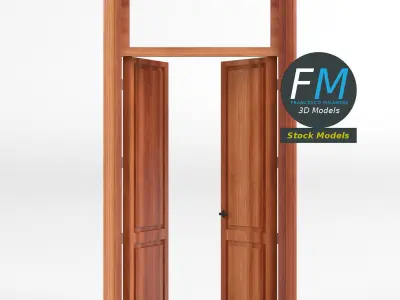 Wooden door with transom window 3D model