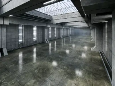 Brutalist Vehicle Hangar - Cinematic Environment - 002 Low-poly 3D model