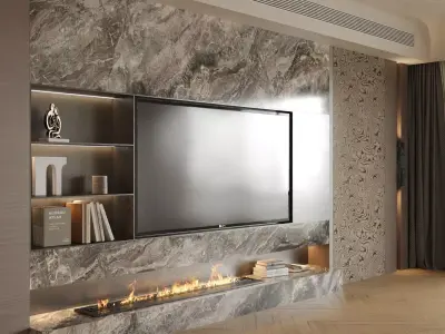 modern luxurious living room feature wall 3D model