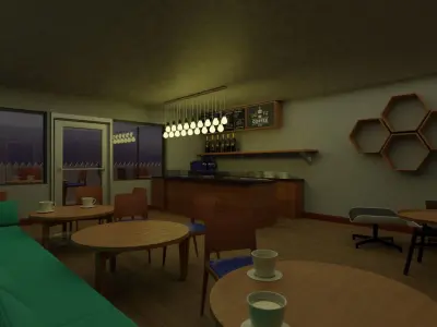 Lofi coffee shop Low-poly 3D model