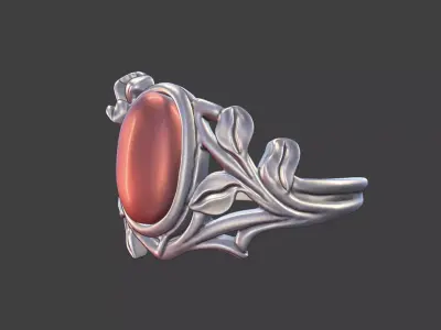 Silver Art Nouveau Cabochon Ring 3D print model