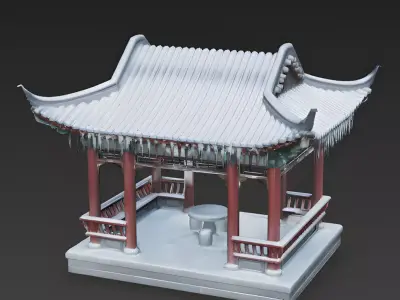 Traditional Chinese Winter Pavilion 3D Model Low-poly 3D model
