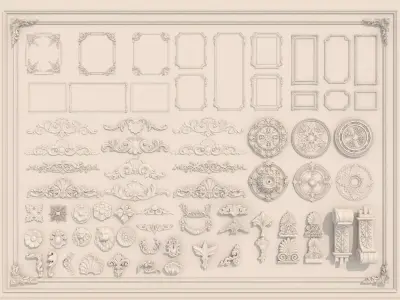 Collection stucco molding frame 05 Low-poly 3D model