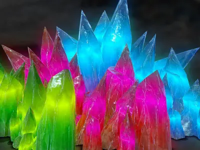 3D GLOWING CRYSTAL STONES Game Ready Low-poly 3D model