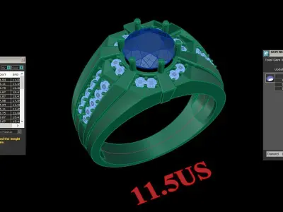 Light Gold Diamond Men Ring 2MR084 3D model