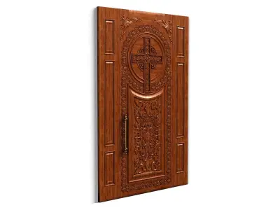 Door0024 wooden door with ornate design 3D model