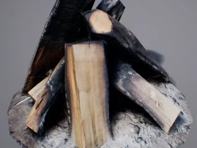 Firewood - Game Ready fire pit made of logs Low-poly 3D model