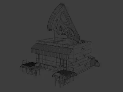 Pizzeria pizza shop with tables and chairs Low-poly 3D model